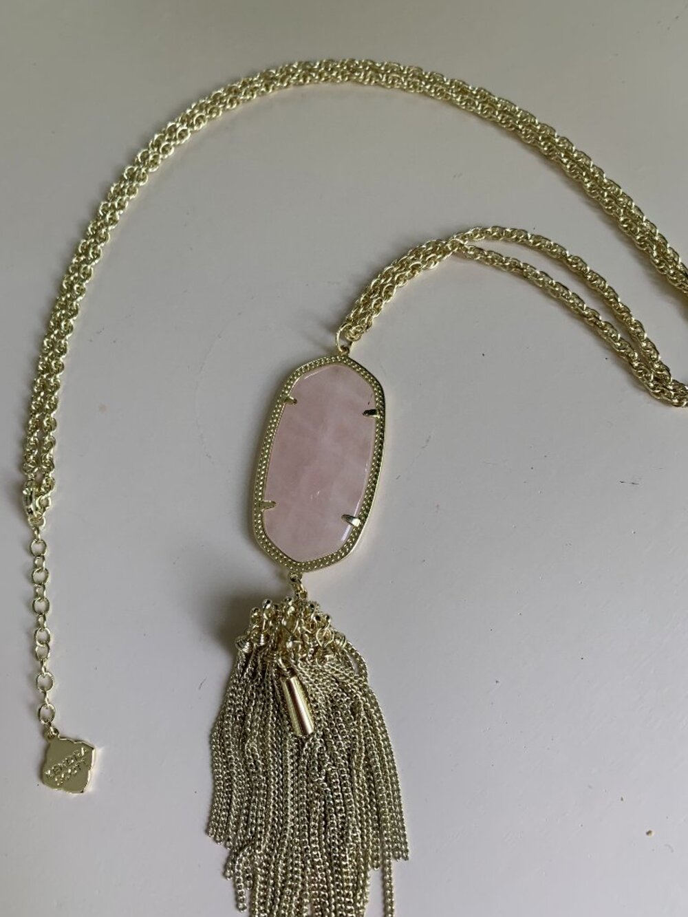 Kendra Scott Rayne Necklace in Gold and Rose Quartz